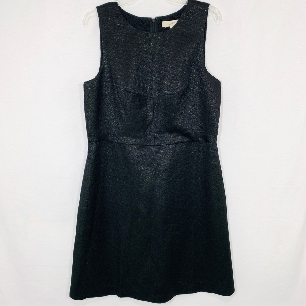 Loft Black Shimmer Dress Split Back w/ Lace detail